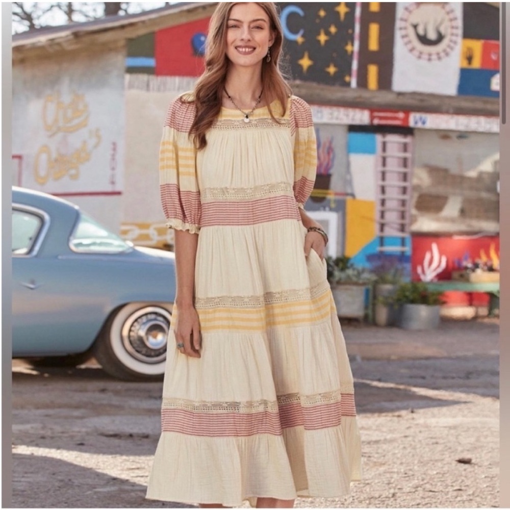 Sundance Cara Bella fiesta prairie tiered maxi/midi dress size M